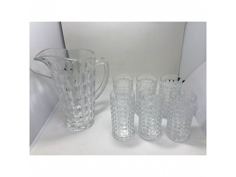 Jogo jarra copos seis copos em cristal decorativo