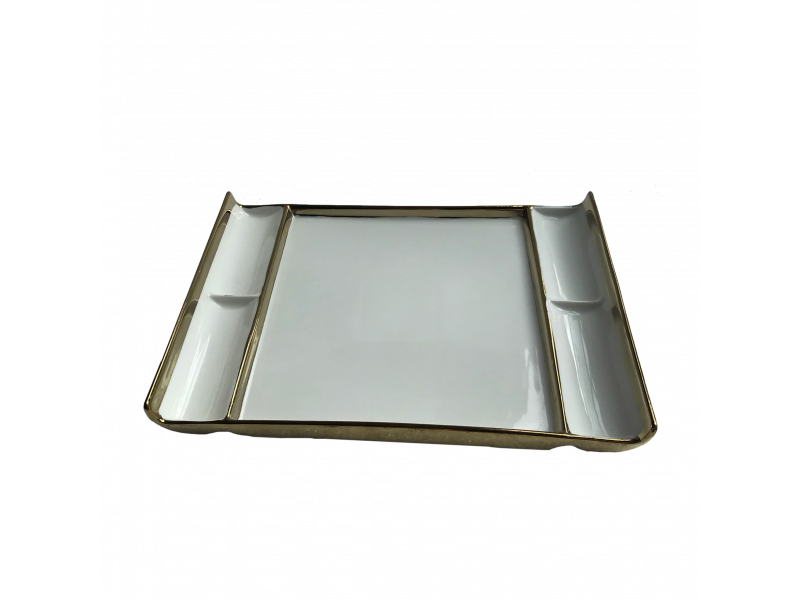 Petisqueira em cerâmica detalhe dourado decorativo 