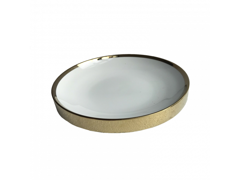 Prato em cerâmica detalhe dourado decorativo 