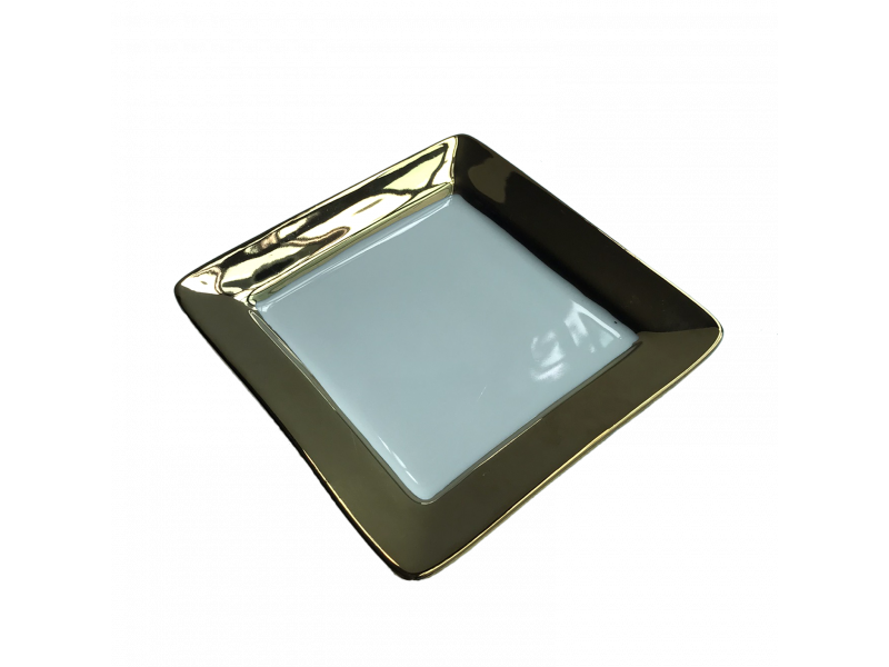 Bandeja cerâmica detalhe dourado decorativo 