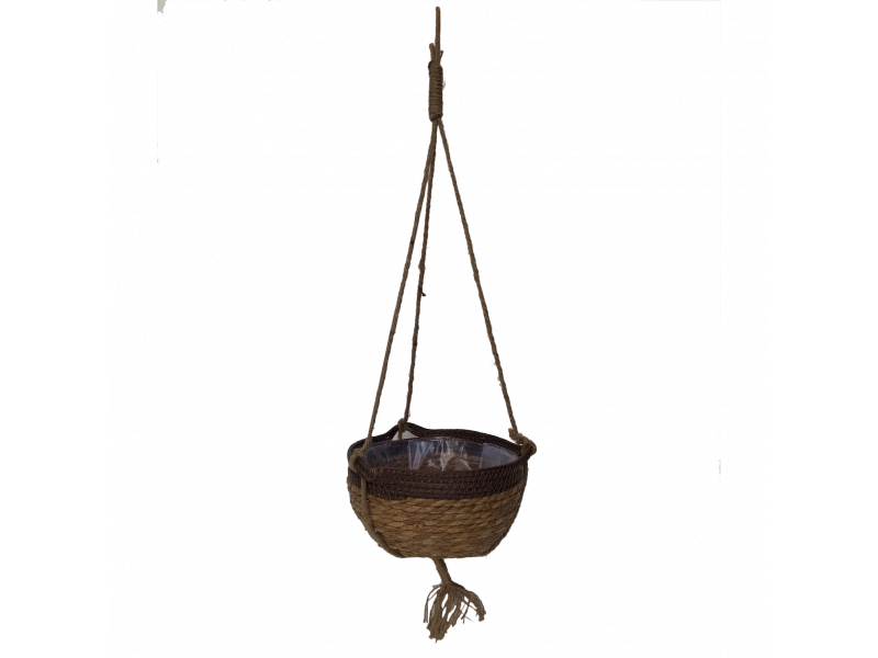 Cesto de palha com corda detalhe marrom decorativo