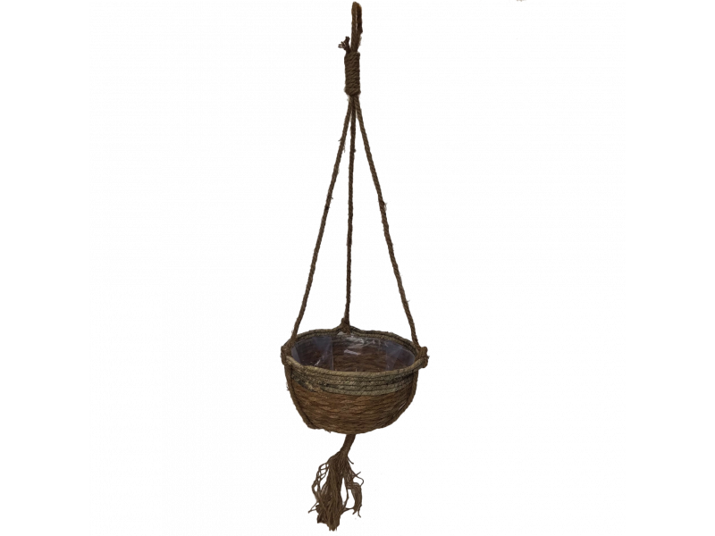 Cesto de palha com corda detalhe cinza decorativo