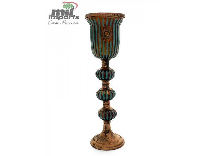 Castiçal de Vidro Metal Aged G