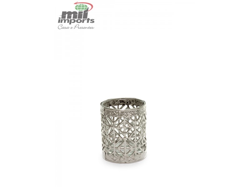 Porta Vela de Vidro Metal Crackle