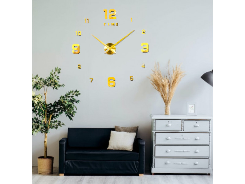 Relógio decorativo adesivo dourado 3D de parede