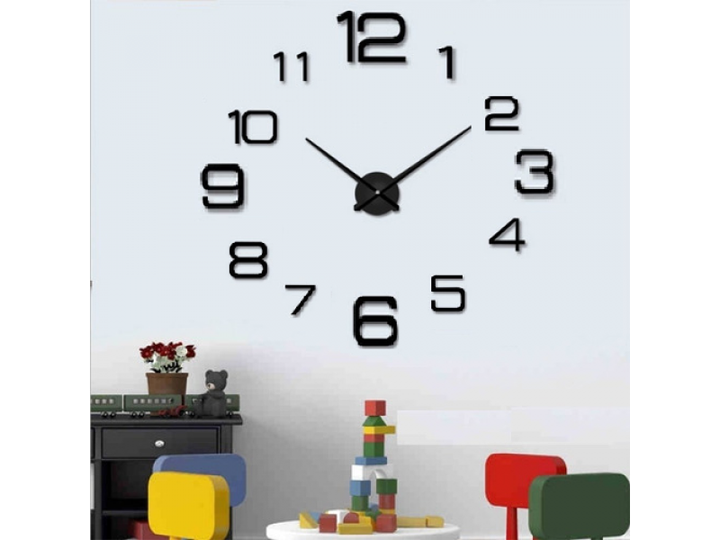 Relógio decorativo adesivo preto 3D de parede