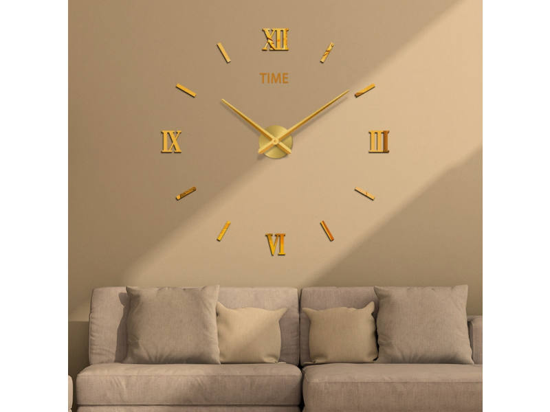 Relógio decorativo adesivo dourado 3D de parede