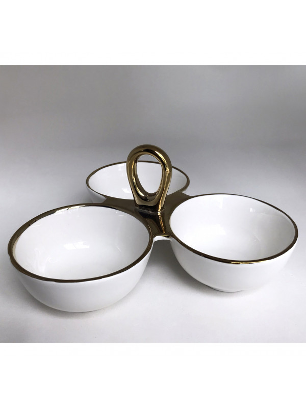 Petisqueira em cerâmica detalhe dourado decorativo 