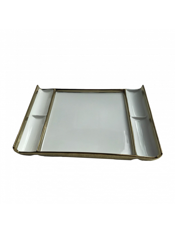 Petisqueira em cerâmica detalhe dourado decorativo 