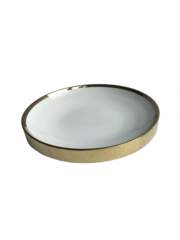 Prato em cerâmica detalhe dourado decorativo 