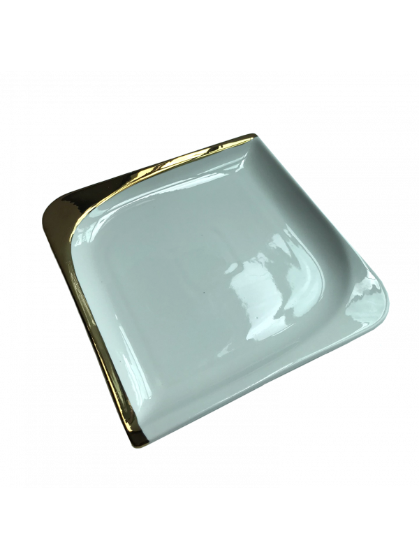 Prato em cerâmica detalhe dourado decorativo 