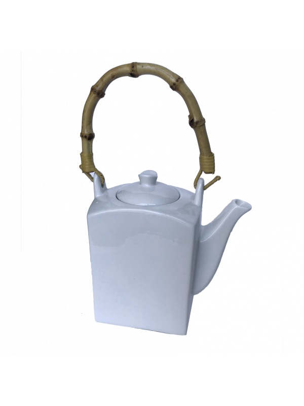 Bule de porcelana com alça de bambu decorativo