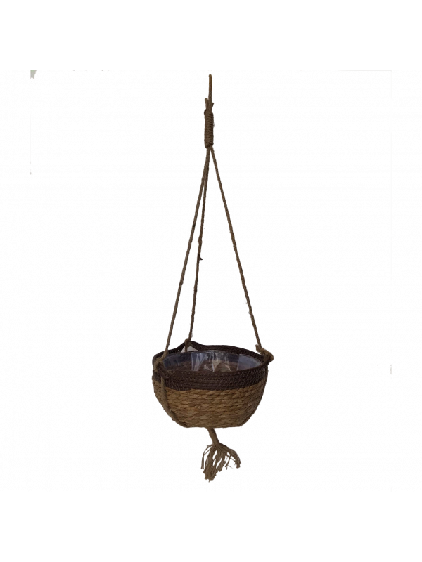 Cesto de palha com corda detalhe marrom decorativo
