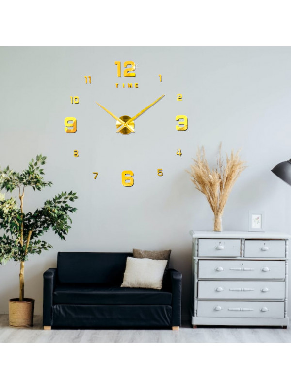 Relógio decorativo adesivo dourado 3D de parede