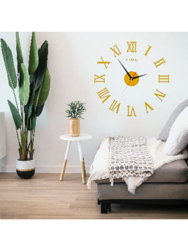 Relógio decorativo adesivo dourado 3D de parede 
