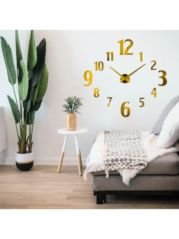 Relógio decorativo adesivo dourado 3D de parede 