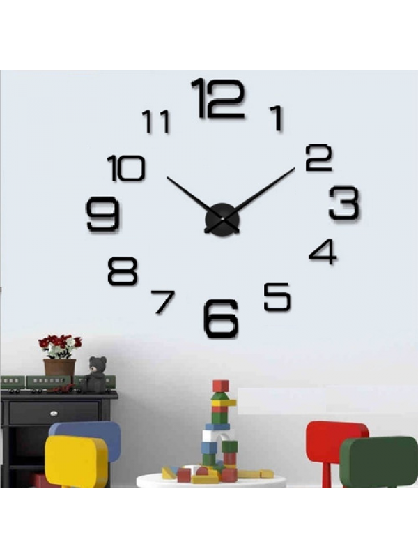 Relógio decorativo adesivo preto 3D de parede