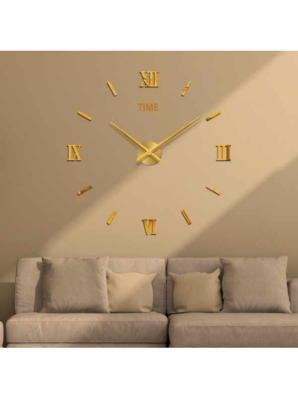 Relógio decorativo adesivo dourado 3D de parede