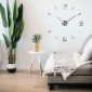 Relógio decorativo adesivo prata 3D de parede 